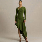 Autumn Winter Graceful Fashionable Women Slim Dress Sexy Pleated Irregular Asymmetric Maxi Dress JULISSA