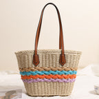 Sac bohème à bandoulière en paille à rayures arc-en-ciel, sac tissé, sac de plage pour femme 