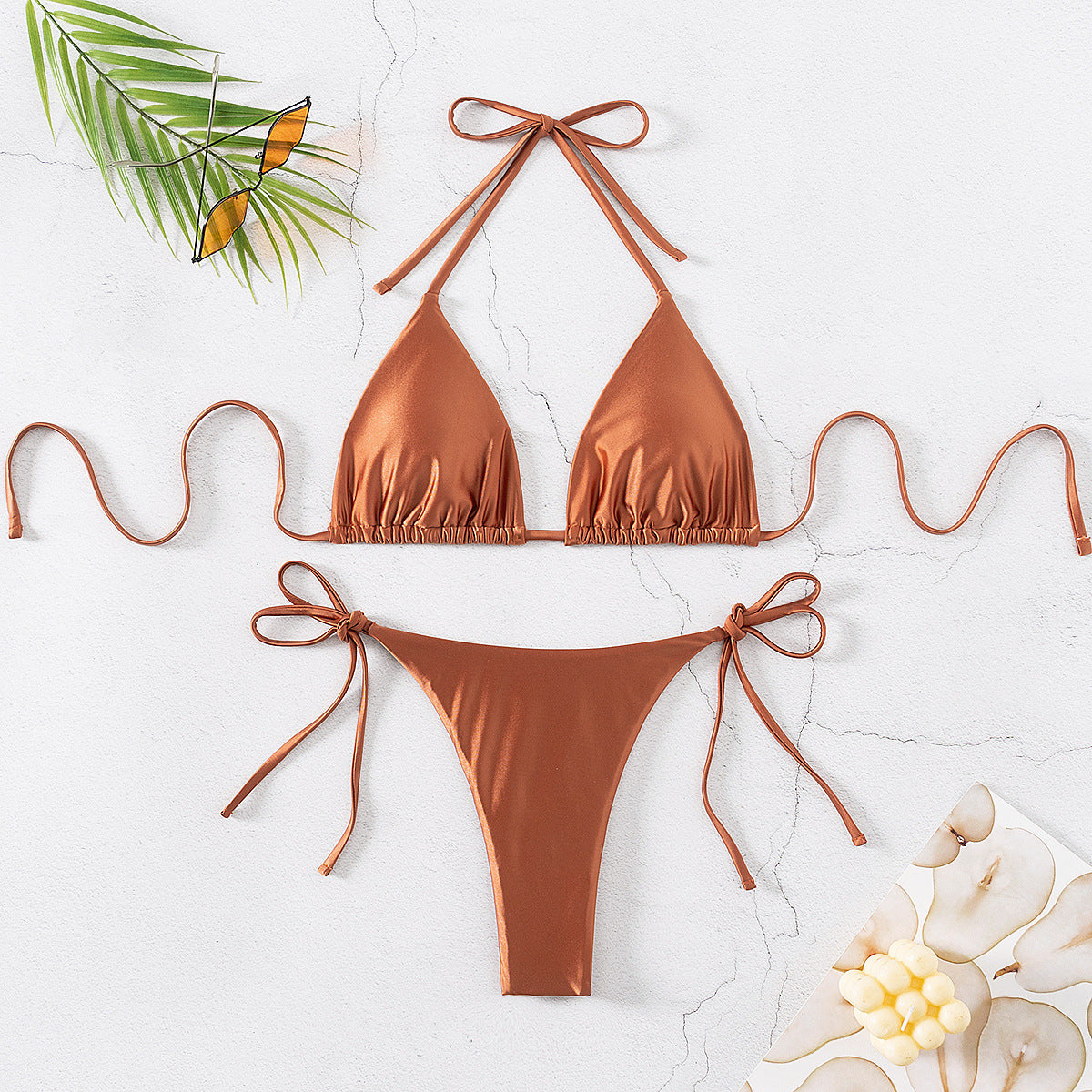 Bikini Triangle Lace up T Back Sexy Split Bikini Swimwear Swimsuit Women