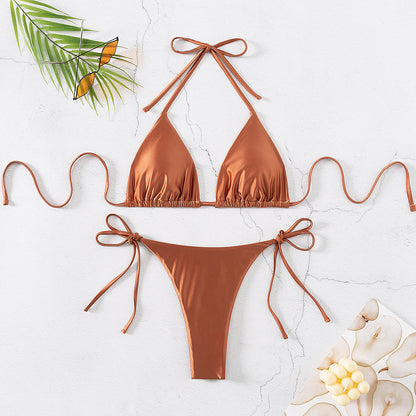Bikini Triangle Lace up T Back Sexy Split Bikini Swimwear Swimsuit Women