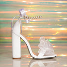 Women Chunky Heel White Pearl Bow Decorative Super High Heel Sandals Euseen