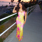 Summer Women Clothing Sexy Printing V-neck Brace Backless Slimming Dress WensDiva
