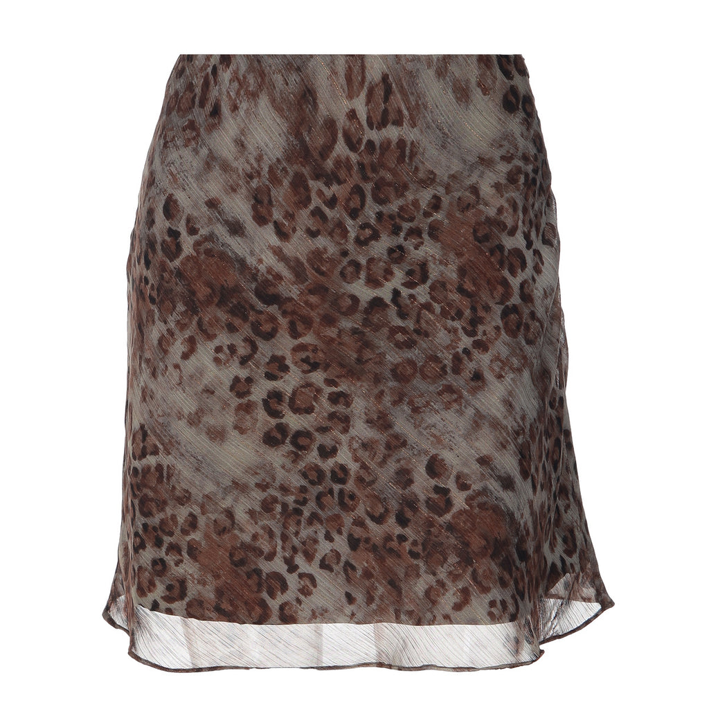 Women Clothing Autumn Leopard Print Chiffon Double Layer Slim Fit Patchwork Sexy Short Skirt LEKINS