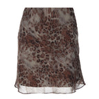 Women Clothing Autumn Leopard Print Chiffon Double Layer Slim Fit Patchwork Sexy Short Skirt LEKINS
