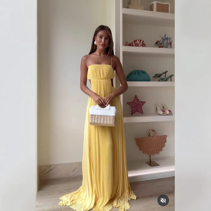 Vestido camisola de verano para mujer, sexy, plisado, sin espalda
