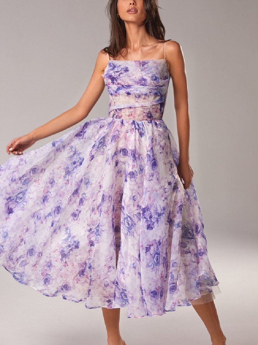 Summer Women Clothing Tube Top Sleeveless Printed Large Swing Dress RMAI
