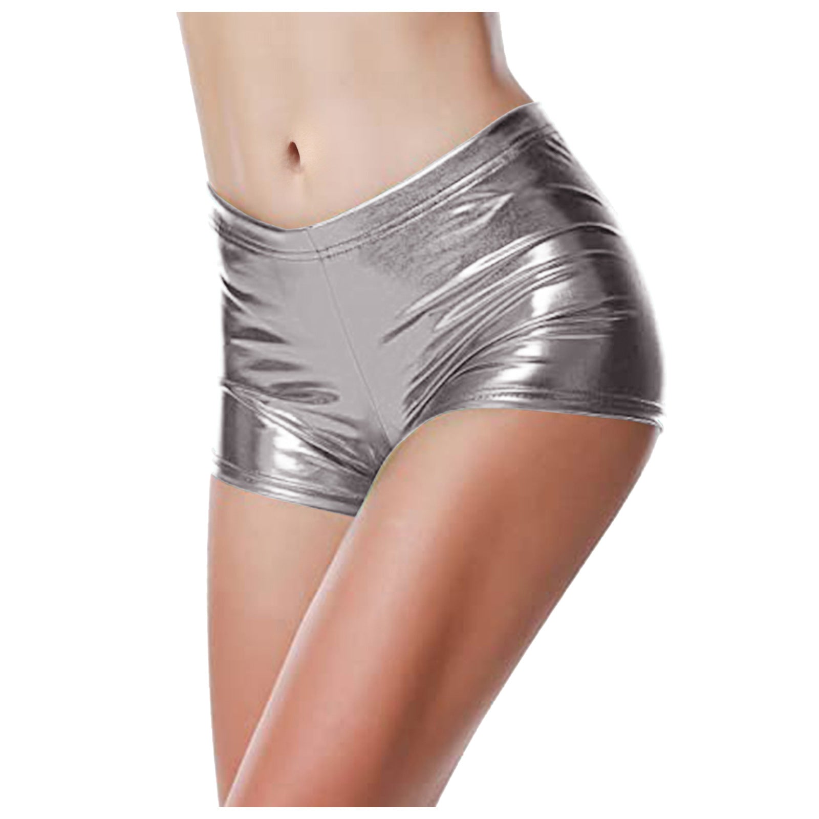 Pantalones cortos de tela con revestimiento metálico para mujer, ropa de actividad, cintura elástica, color bronceado, de charol, sexys.