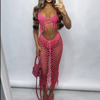 Ensemble bikini sexy dos nu à franges longues, crocheté à la main, pour le tourisme balnéaire