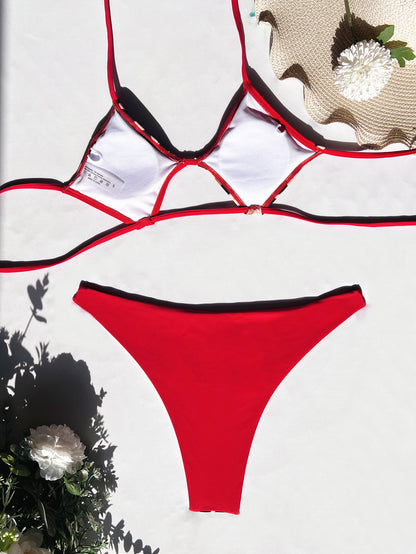 Nuevo bikini de color a juego, traje de baño sin espalda, traje de baño sexy para mujer, bikini con tirantes