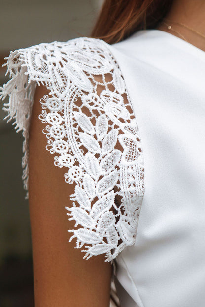 Chemise d'été en mousseline à manches courtes et col en V, couleur unie, avec dentelle et manches en V, pour femmes