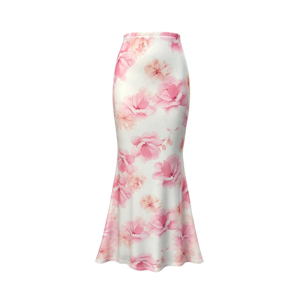Summer Women Sexy Slim Vacation Mesh Floral Fishtail Skirt George