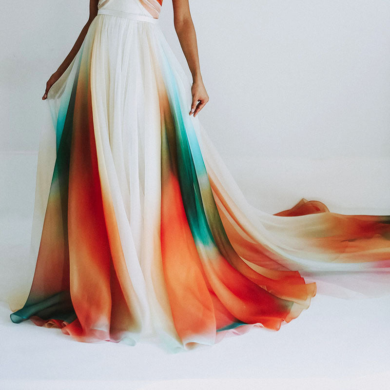 Multi Color Rainbow Women One Piece Lace up Single Layer Classical Dance Half Length Large Swing Dress SCC