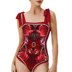Conservative Sunscreen Swimsuit Women Vintage Printed Gauze Skirt Bikini