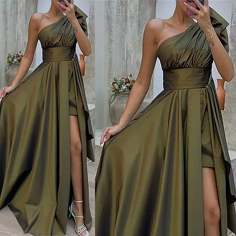 Spring Summer Women Clothing Diagonal Collar Strapless High Waist Irregular Asymmetric Dress Dress for Women KAIXUAN