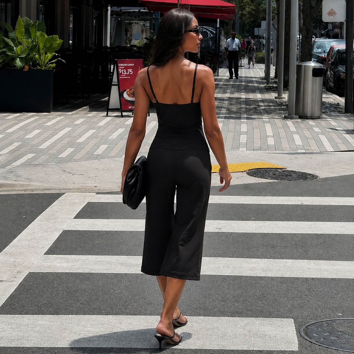 Solid Color Simple Yoga Sports Casual Sexy Sling Jumpsuit Middle Pants Women LingSharp