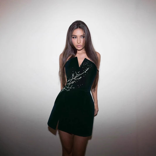 Tube Top Velvet Dress Spring Sexy Office Women Clothing Dress