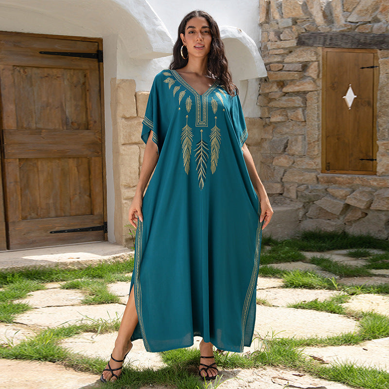 Rayon Embroidered Vacation Dress Beach Jacket Dress Bikini Cover up Blouse EvenStar