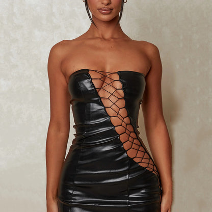 Women Clothing Summer Sexy Tube Top Lace up Waist Controlled Hip Women Dress