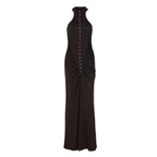 Robe d'automne française pour femme, coupe ajustée, col rond, boutons froncés, sans manches