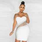 Sexy Slim-Fit Mesh Rhinestone Strap Dress WINNIEYA