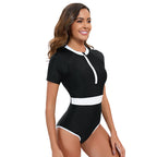 Maillot de bain une pièce à manches courtes et couleurs assorties pour femme, maillot de bain triangle moulant et sexy