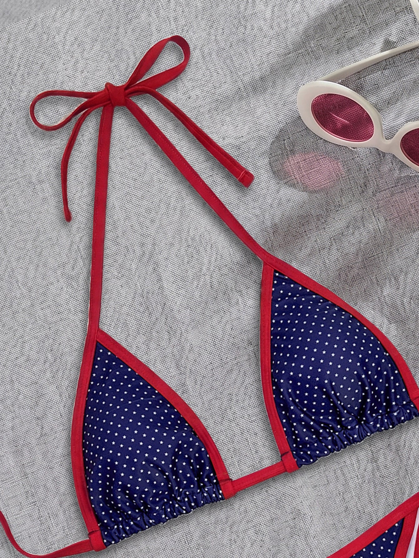 Contrast Color Printed Swimsuit Halter Strap Seaside Bikini Sexy Split Low Waist Bikini WithWind