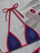 Contrast Color Printed Swimsuit Halter Strap Seaside Bikini Sexy Split Low Waist Bikini WithWind