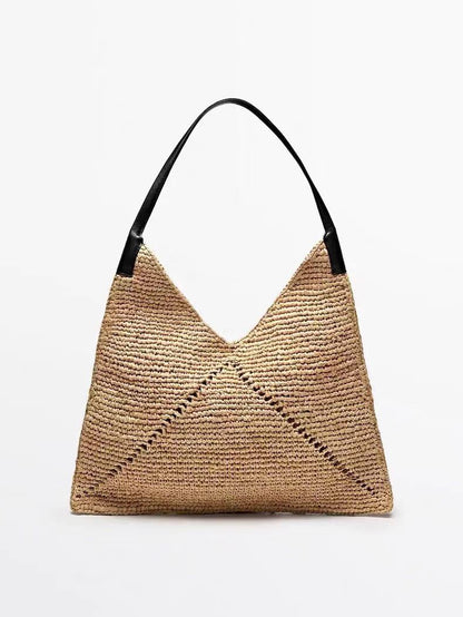 Belt Triangle Raffia Bag