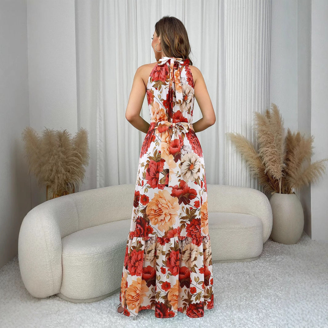 Summer Women Clothes Printed Halter Dress Elegance Sleeveless Dress PLAYA