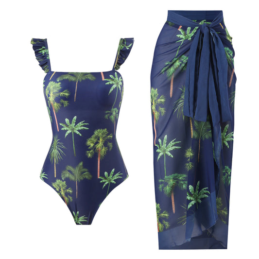Traje de baño de una pieza estampado para mujer, estilo europeo francés, estilo retro, que cubre el vientre fino.