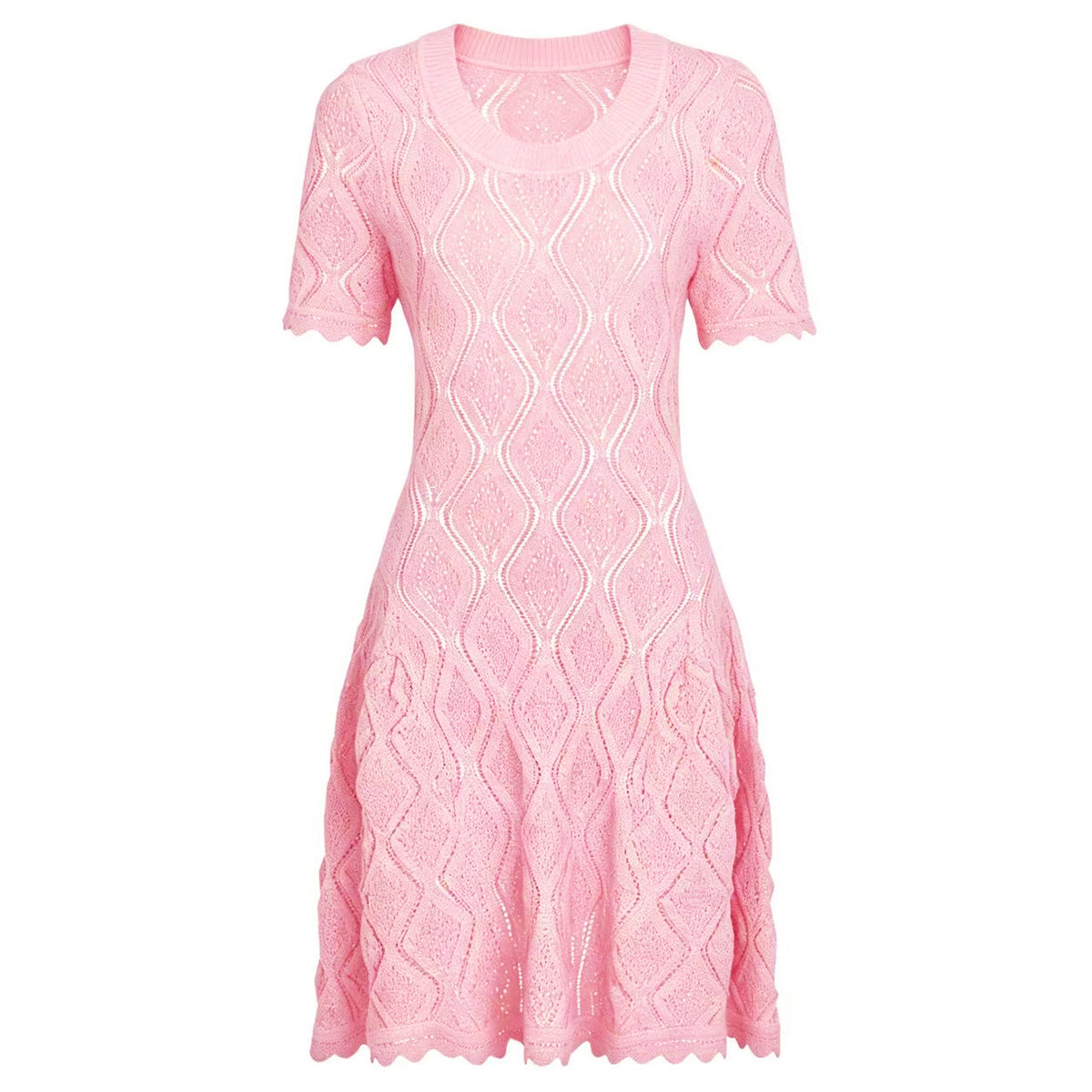 Summer Ladies Internet Popular Slim Fitting Slimming Short Sleeve Embroidered Hollow Out Cutout Dress Women Dimenssa