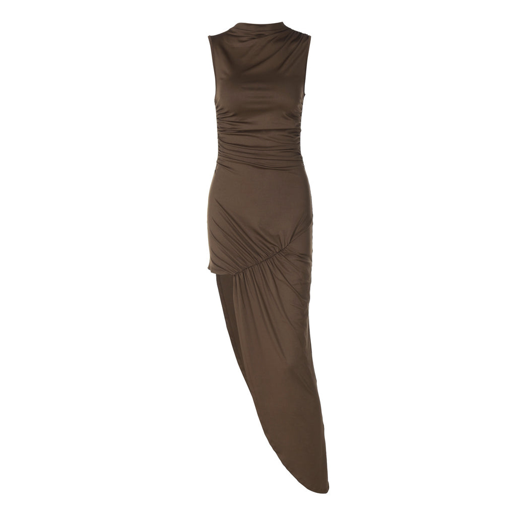 Summer Personality Slim Fit Pleated Sheath Side Slit Sleeveless Dress Women BULLINGER