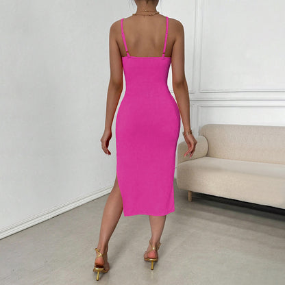 Women Clothing Internet Celebrity Sexy Waist Hollow Out Cutout Slim Sheath Cami Dress