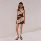 Women Sexy Hollow Out Cutout Striped Beach Dress Bikini Swimsuit Blouse Sun Proof Set Mangar