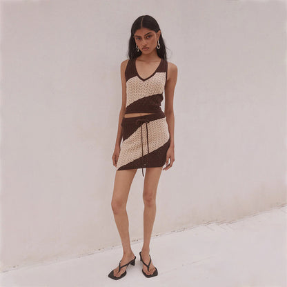 Women Sexy Hollow Out Cutout Striped Beach Dress Bikini Swimsuit Blouse Sun Proof Set Mangar