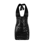 Women Clothing Sexy Deep V Plunge Halter Sequined Sheath Dress Women Sexy Backless Nightclub Sexy Dress REBECCA