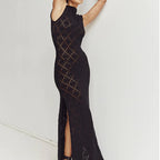 Women Clothing Sexy See through Crocheted Hollow Out Cutout Knitted Long Dress Japear