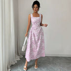Printed Square Collar Dress Summer Slim Fit Slimming Floral Dress Women Wear KaYu