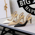 High Heel Women Shoes Pana Pointed Toe Shallow Mouth Rivet Decorative Ankle Strap Buckle Hollow Out Cutout Stiletto Heel ForestFootwear