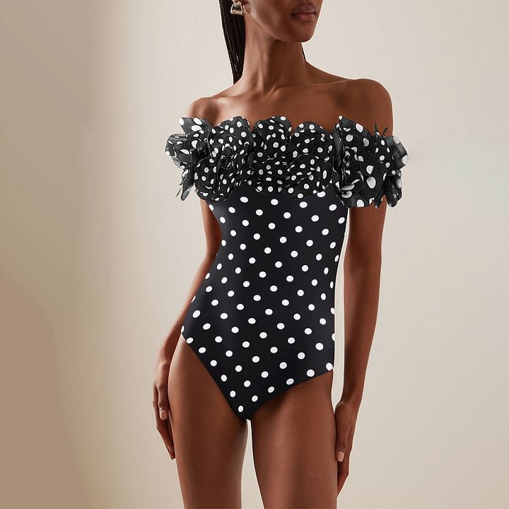 Traje de baño de una pieza con estampado de lunares para mujer, conjunto de playa para vacaciones