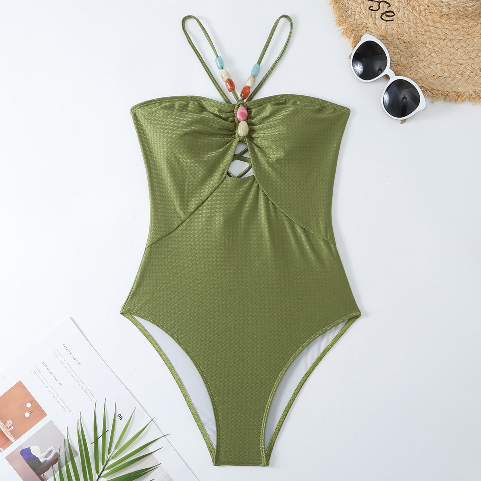 Maillot de bain une pièce de couleur unie pour femme, style rétro français, couvrant le ventre, fin, pour la natation