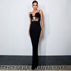 Black Knitted Bandage One Piece Dress Women Cross Spaghetti Straps Slimming Commuting Date Cocktail Slim Fit Maxi Dress Sight