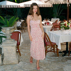 Polka Dot Printed Floral Strap Dress Women Summer French Sexy Backless Dress