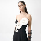 Spring Summer Black Tube Top Dress Floral Diamond Core Split off-Shoulder Design Dress Women Clothing Sight