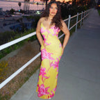 Summer Women Clothing Sexy Printing V-neck Brace Backless Slimming Dress WensDiva