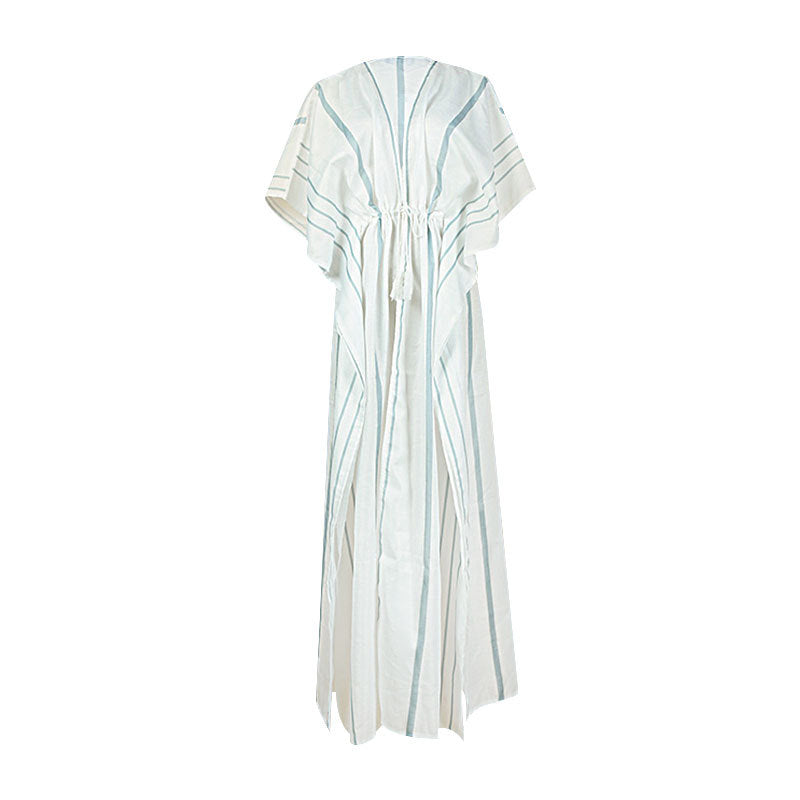 Cárdigan de algodón artificial con rayas asimétricas irregulares para vacaciones en la playa, camisa de protección solar, traje de baño para playa, ropa de abrigo