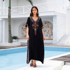 Rayon Embroidery Vacation Loose Maxi Dress Embroidery Even Bathrobe Beach Cover up Bikini Cover up EvenStar